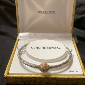 Source Unknown Silver Bracelet with Gold Crystal Bead